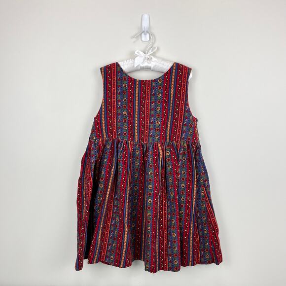 Vintage Red and Blue Striped Kids Dress - Picture 1 of 8